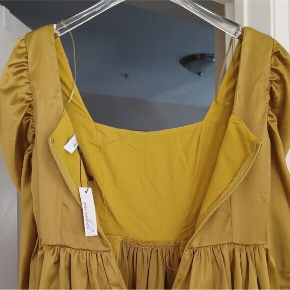 Revolve Mirabel Satin Effect Mini Babydoll Dress Gold Chartreuse Size S NWT - Picture 12 of 13